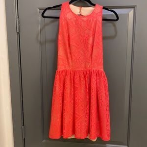 Red/Coral Floral Lace Mini Dress - size 3/4